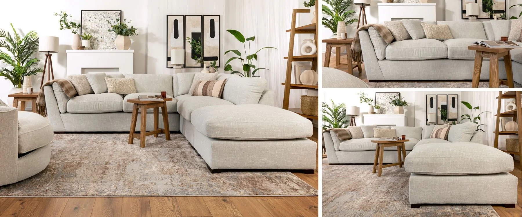 Olivia Natural Cotton Fabric Sofa W Footstool 2.5L 1.5