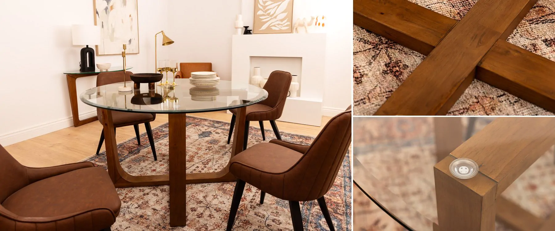 Rimini Smoke Oak and Glass Round Dining Table