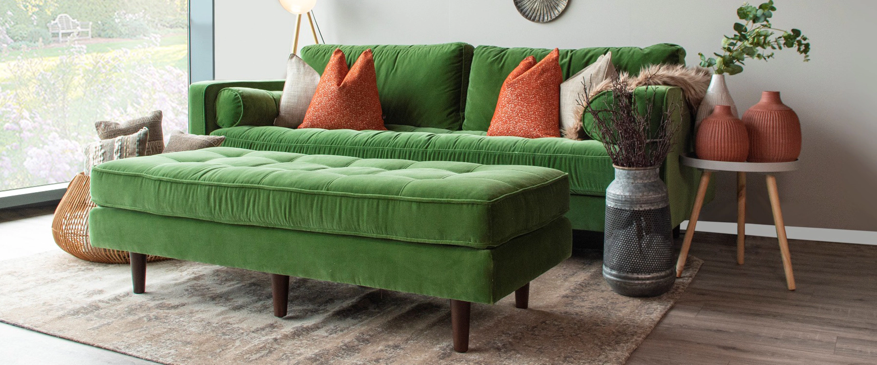 Scott Green Velvet 3 Seater Sofa EZ Living Interiors