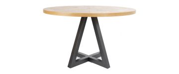 Indus Rustic Oak & Peppercorn Circular Dining Table