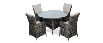 Elara Brown Rattan Round Table with 4 Chairs Garden Set