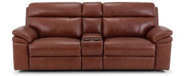 Maxwell Brown Leather Power Recliner 3 Seater Sofa with Drinks Holder