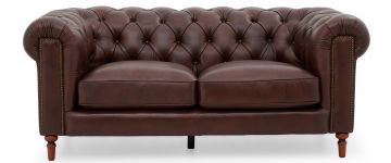 Bethany Chestnut Brown Leather 3 Seater Fixed Back Chesterfield Sofa