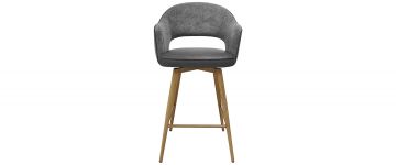 Lia Grey Fabric & Dark Grey Faux Leather Swivel Barstool