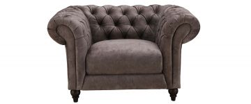 Regal Brown Fabric 1 Seater Fixed Back Chesterfield Armchair