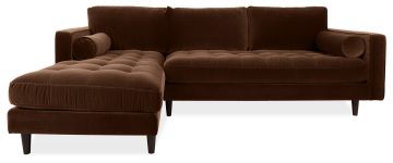 Scott Chocolate Brown Velvet Corner Sofa with Left Hand Facing Chaise