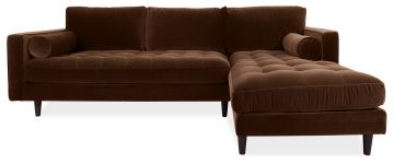 Scott Chocolate Brown Velvet Corner Sofa with Right Hand Facing Chaise