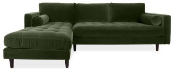 Scott Cypress Green Velvet Corner Sofa with Left Hand Facing Chaise