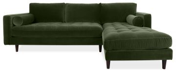 Scott Cypress Green Velvet Corner Sofa with Right Hand Facing Chaise