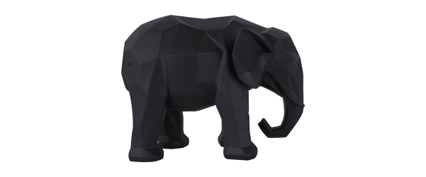 Origami Matt Black Elephant Statue - 28x21cm