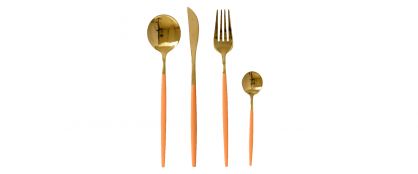 Stainless-Steel Gold Cutlery With Orange handles