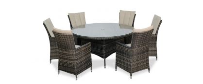 Elara Brown Rattan Round Table with 6 chairs Garden Set