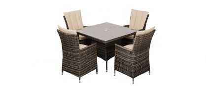 Elara Brown Rattan Square Table with 4 Chairs Garden Set