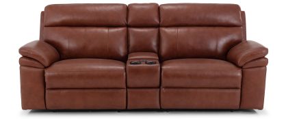 Maxwell Brown Leather Power Recliner 3 Seater Sofa with Drinks Holder