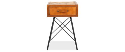 Theodore Leather & Rattan Bedside Table