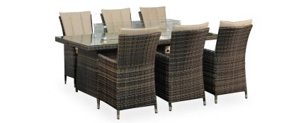 Elara Brown Rattan Rectangle Table With 6 Chairs Garden Set With Firepit 