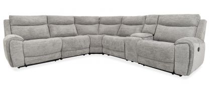 Sadie 6 Piece Dove Fabric Manual Reclining Corner Sofa with Console Light