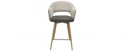 Lia Beige Fabric & Olive Faux Leather Swivel Barstool