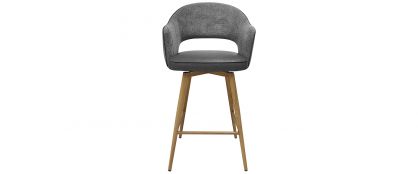 Lia Grey Fabric & Dark Grey Faux Leather Swivel Barstool