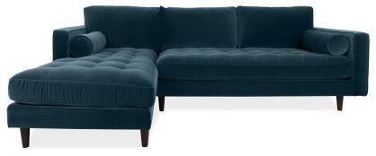 Scott Azure Blue Velvet Corner Sofa with Left Hand Facing Chaise