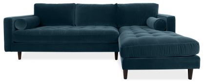 Scott Azure Blue Velvet Corner Sofa with Right Hand Facing Chaise
