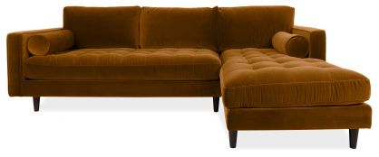 Scott Cognac Velvet Corner Sofa with Right Hand Facing Chaise