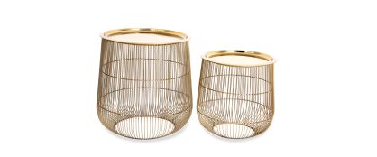 Set Of 2 Gold Iron Side Tables With Lids