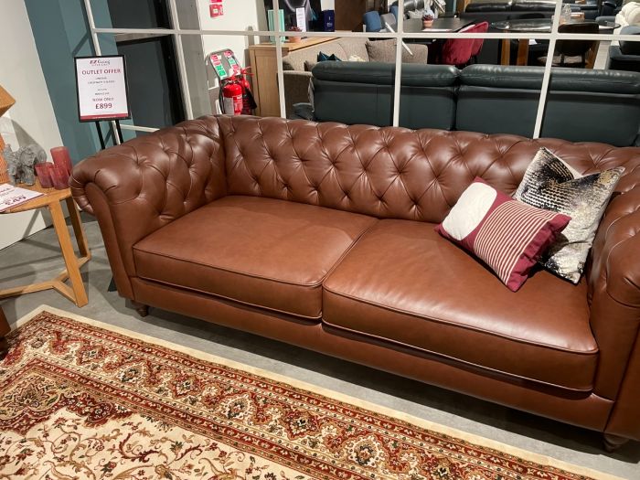 Lincoln Chestnut Leather 3 Seater Sofa
