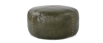 Billie Dark Green Round Leather Pouf