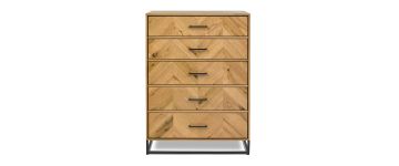 Chevron Oak 5 Drawer Tall Chest