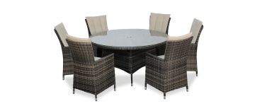 Elara Brown Rattan Round Table with 6 chairs Garden Set