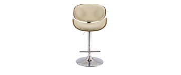 Moda Cream Leather and Walnut Bar Stool with Chrome Base