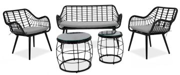 Cocoon Black Wicker Look Outdoor Sofa Set with 2 Side Tables