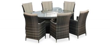 Elara Brown Rattan Oval Table with 6 Chairs Garden Set With Firepit 