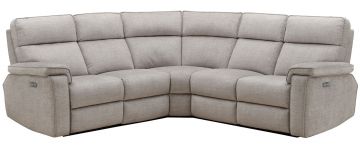 Ella Plush Beige 5 Piece Fabric Power Recliner Corner Sofa