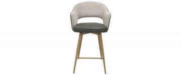 Lia Beige Fabric & Olive Faux Leather Swivel Barstool