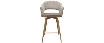  Lia Light Grey & Beige Faux Leather & Fabric Swivel Barstool