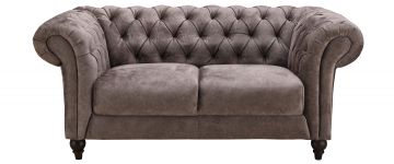 Regal Brown Fabric 2 Seater Chesterfield Sofa