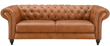 Regal Cognac Leather 3 Seater Chesterfield Sofa