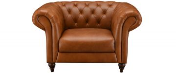 Regal Cognac Leather 1 Seater Fixed Back Chesterfield Armchair