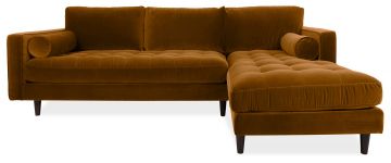 Scott Cognac Velvet Corner Sofa with Right Hand Facing Chaise