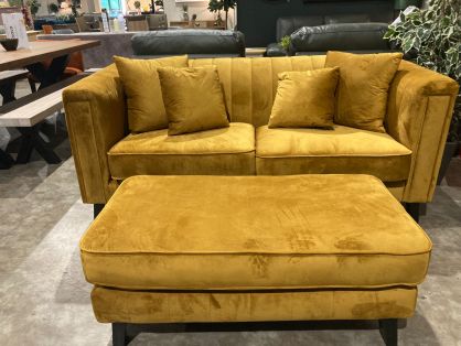 Hudson Gold 2 Seater Sofa with footstool