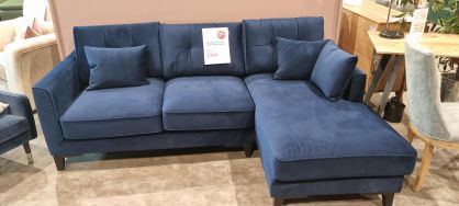 Inspire Navy Velvet Right Hand Facing Chaise Sofa