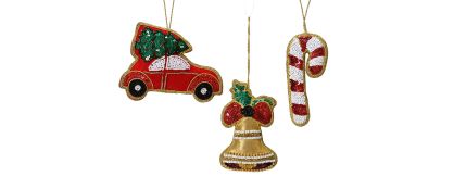 Sequined Christmas Tree Ornaments Assorted - 8cm