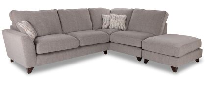 Isaac Lassie Silver Fabric Corner Sofa w/ Footstool - 2.5L/1.5R