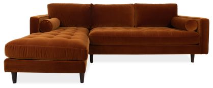 Scott Dune Velvet Corner Sofa with Left Hand Facing Chaise