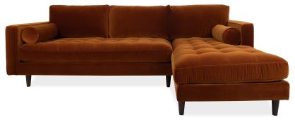 Scott Dune Velvet Corner Sofa with Right Hand Facing Chaise