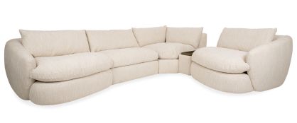 Aura Bright Berlin Ivory Fabric Modular Corner with Trapezoid Ottoman