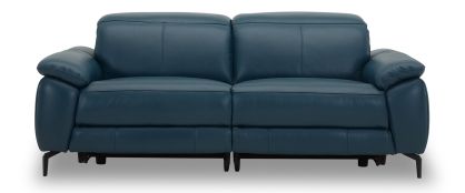 Atlas Navy Leather Electric Recliner 3 Seater Sofa