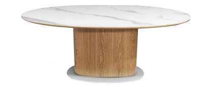 Bianchi White Glass & Natural Oak Dining Table 1.85cm